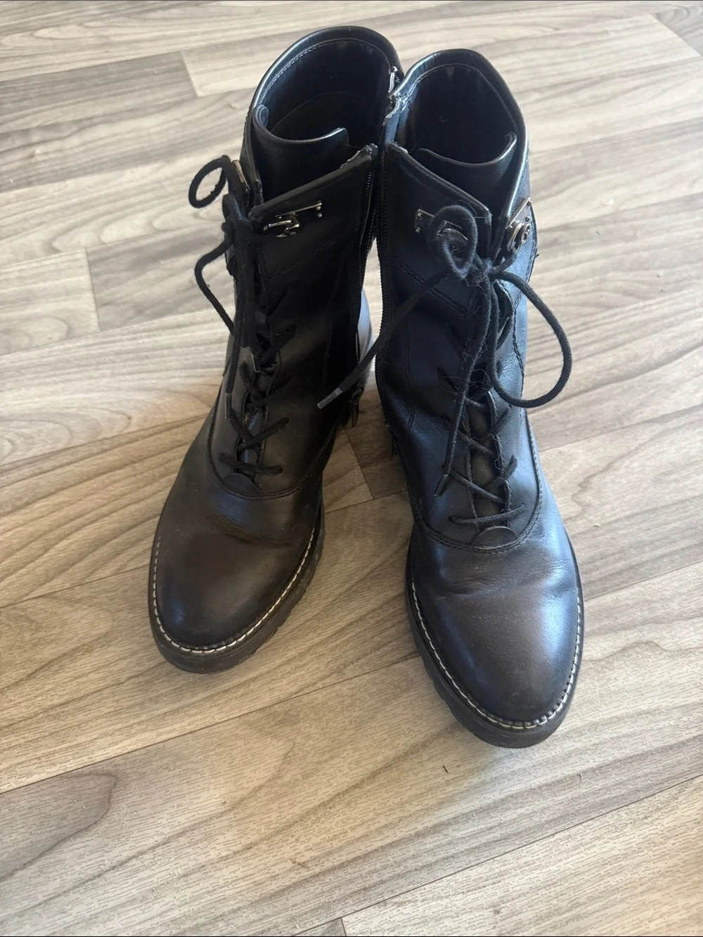 Franco Sarto Black Leather Lace-Up Ankle Boots